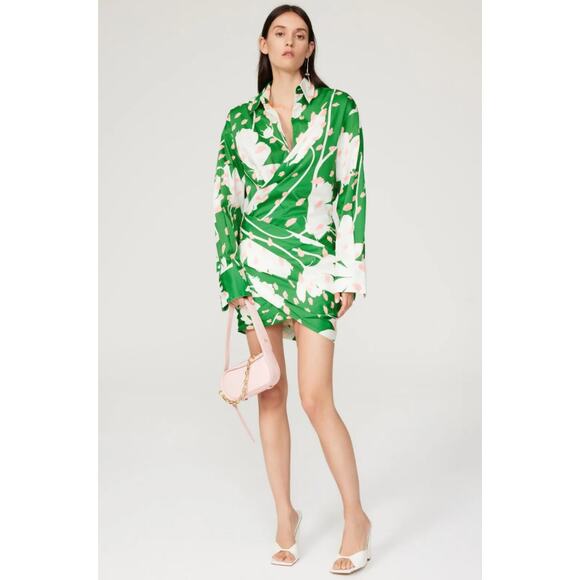 B39 Monse Floral Wrap Shirt Dress Womens 4 Art Gallerycore Runway Statement Chic - Picture 1 of 11